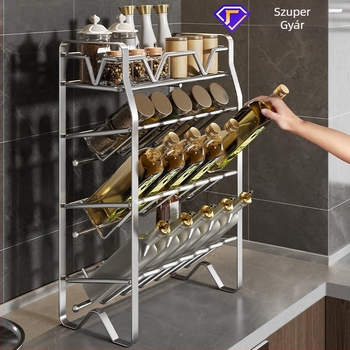 Guangkai Konyhai fűszertartó polc, asztali használatra, több rétegű, rozsdamentes acél, lyukmentes rögzítés, modern minimalist stílus