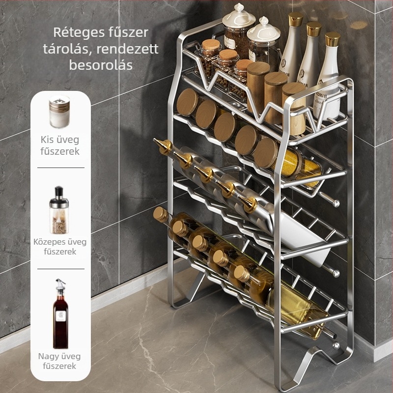 Guangkai Konyhai fűszertartó polc, asztali használatra, több rétegű, rozsdamentes acél, lyukmentes rögzítés, modern minimalist stílus
