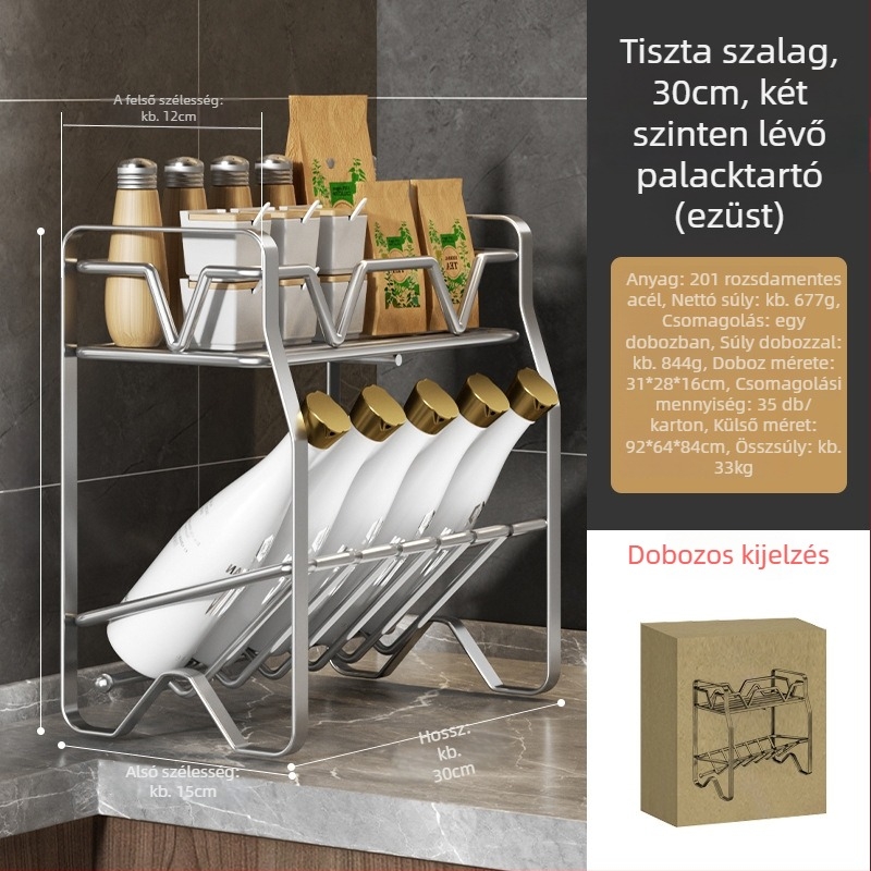 Guangkai Konyhai fűszertartó polc, asztali használatra, több rétegű, rozsdamentes acél, lyukmentes rögzítés, modern minimalist stílus
