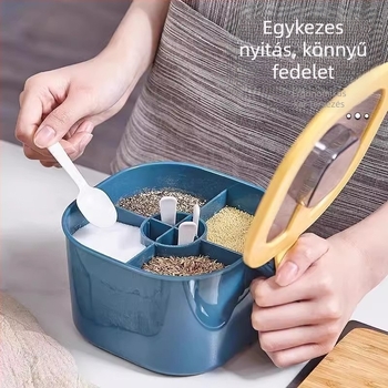 Pissa Négy az egyben fűszerdoboz készlet sótartóval, cukor és MSG tárolóval, nagy kapacitású, nedvességálló konyhai szervező