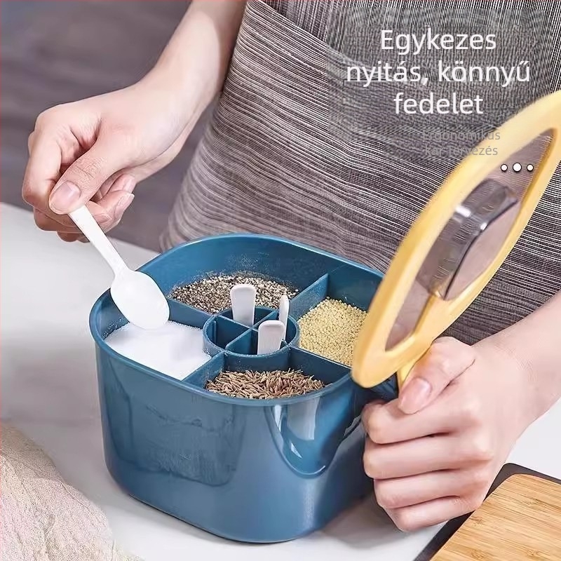 Pissa Négy az egyben fűszerdoboz készlet sótartóval, cukor és MSG tárolóval, nagy kapacitású, nedvességálló konyhai szervező