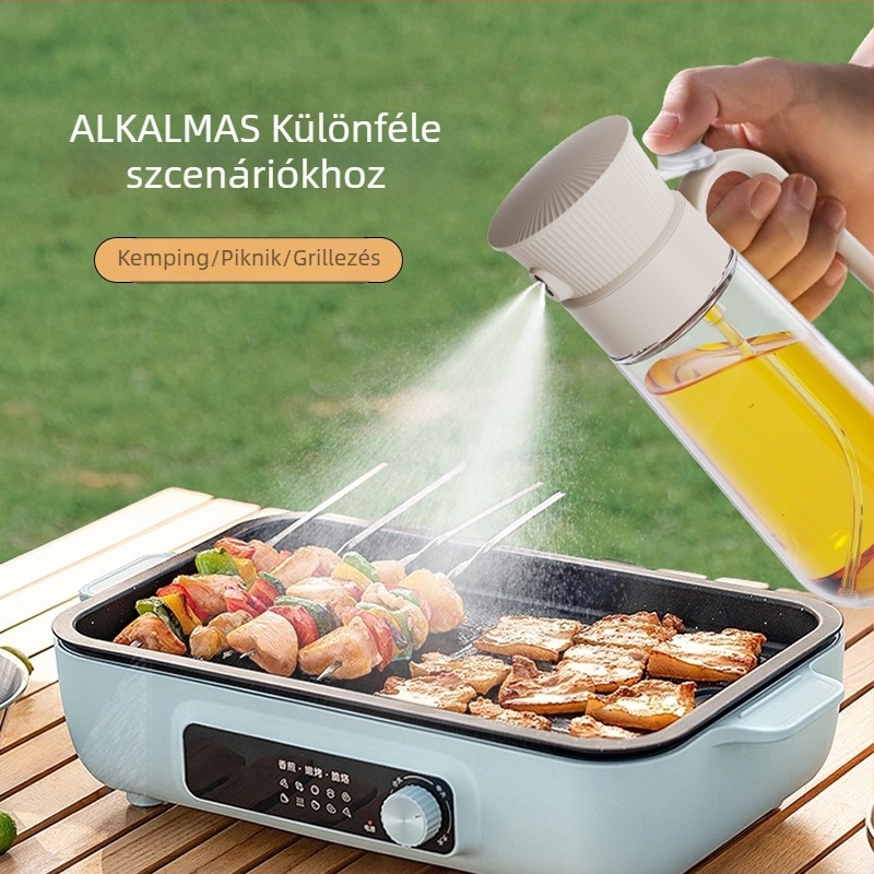 Üvegből készült, kettős funkciójú olajtartó permetezővel és fűszertartóval, automatikus nyitás-zárás, 2 az 1-ben dizájn, modern minimalista stílus