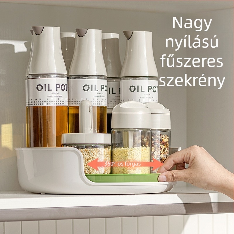 Konyhai forgó tároló - többfunkciós, mozgatható szervező fűszerekhez és szószokhoz, PP anyagból, Lei Wei márka, modern minimalista stílus