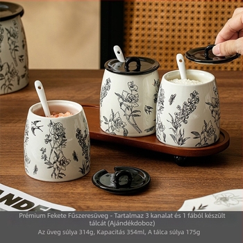 Nordic stílusú kerámia fűszertartó készlet tárolóállvánnyal – szilárd fűszerek (só és MSG)