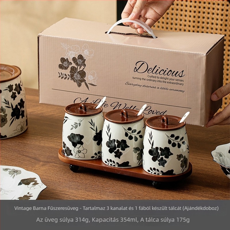 Nordic stílusú kerámia fűszertartó készlet tárolóállvánnyal – szilárd fűszerek (só és MSG)