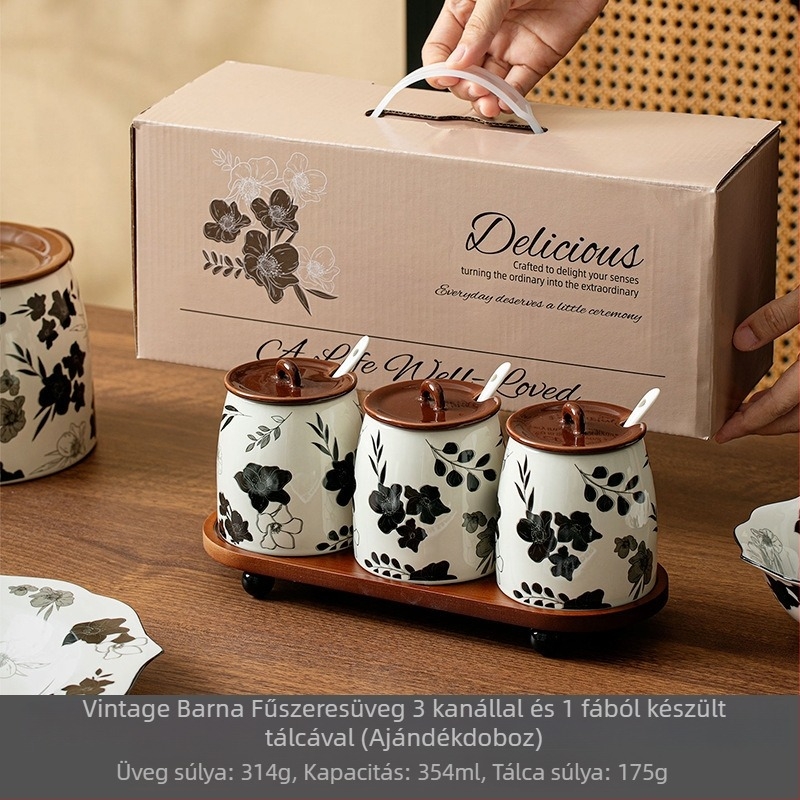 Nordic stílusú kerámia fűszertartó készlet tárolóállvánnyal – szilárd fűszerek (só és MSG)