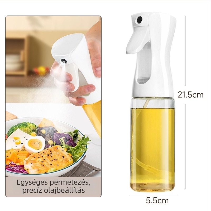 Olajspray palack, üveg és műanyag, modern minimalista stílus, nyomásos permetező funkció