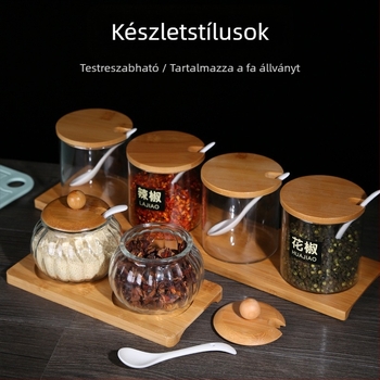 Kreatív üveg fűszertartó készlet kerámia fűszertartóval a konyhához
