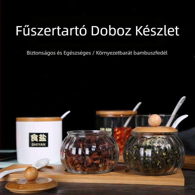 Kreatív üveg fűszertartó készlet kerámia fűszertartóval a konyhához