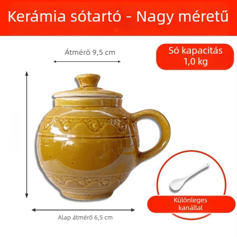 Kerámiás fűszertartó – magas hőmérséklet-ellenálló, vintage stílusú konyhai tartozék, száraz fűszerekhez, só és olaj