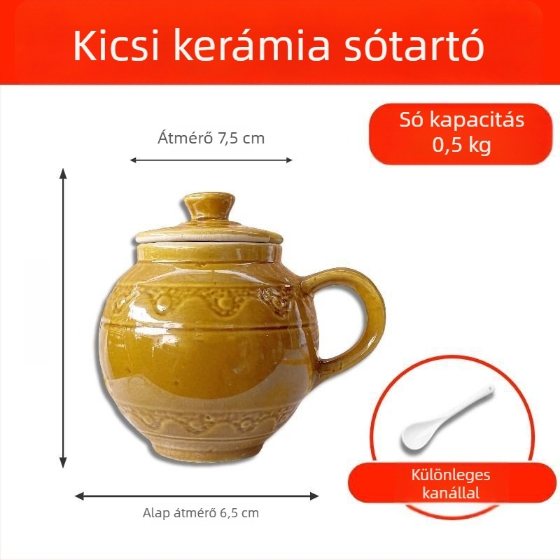Kerámiás fűszertartó – magas hőmérséklet-ellenálló, vintage stílusú konyhai tartozék, száraz fűszerekhez, só és olaj