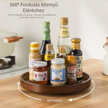 Bambusz forgó tálca az asztalra — Többfunkciós tároló fűszereknek és kozmetikumoknak, modern minimalista design