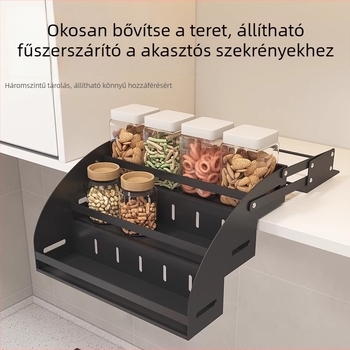 Tolható fűszeres polc — fém, kétszintes állítható, összecsukható konyhai tároló