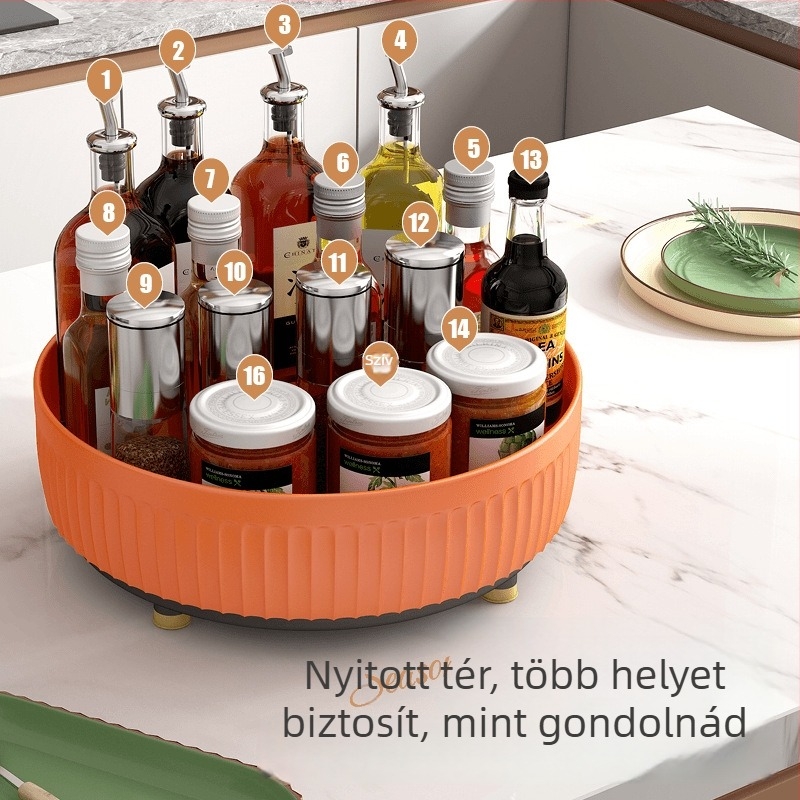 Orunjie Forgó fűszeres üvegtároló állvány, műanyag, nordic stílus, kör alakú kialakítás, többfunkciós konyhai szervező