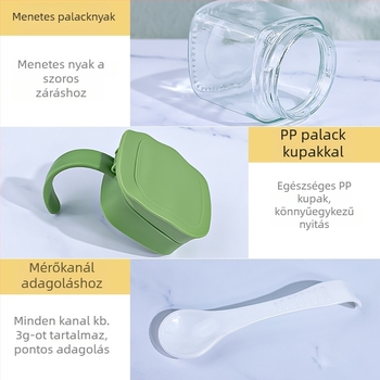 Üvegből készült fűszeres edényekkel ellátott készlet zárható fedőkkel, háztartási használatra, logó testreszabható
