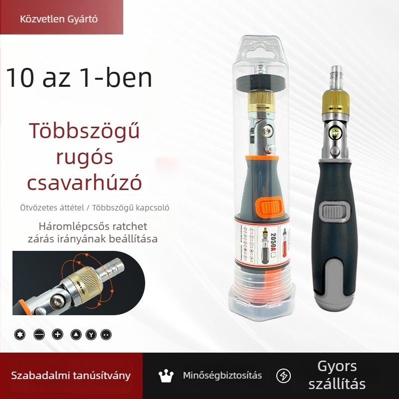 TEBON kétirányú csavarhúzó készlet, mágneses, nem szigetelt, S2 ötvözetű szerszámacél, tartalmaz keresztfejű, egyenes és speciális fejű biteket