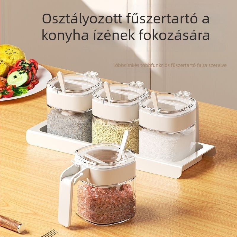 Kerámia sótartó készlet mérő fűszertartó üvegekkel