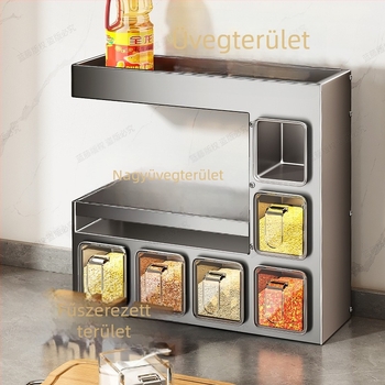 Fali konyhai fűszeres polc – fúrás nélkül, többfunkciós, ABS + szénacél anyagú, többszintű fűszer tároló