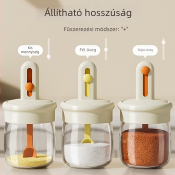 Teleszkópos fűszerszívó kanál fedővel, integrált fűszeres doboz — üveg, japán stílus, logó nyomtatása elérhető, testreszabható