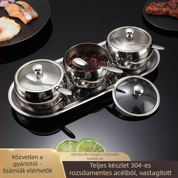 Qifeng 304 rozsdamentes acél fűszertartó doboz kanálos tálcával és üvegekkel – modern, letisztult konyhai készlet
