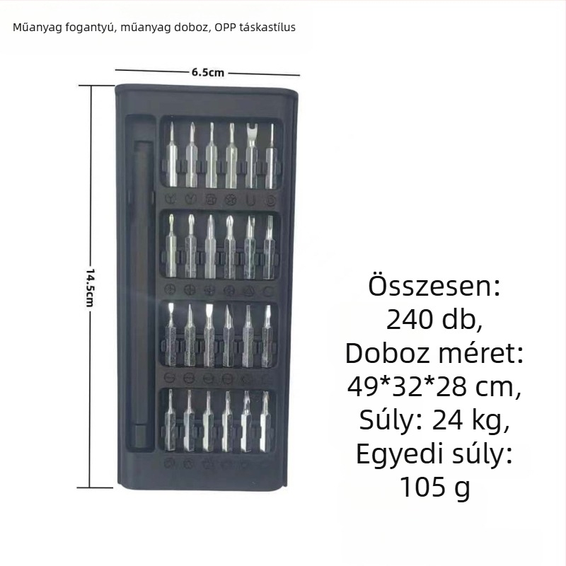 24-in-1 precíziós mágneses csavarhúzó készlet mobiltelefon javításhoz, S2 ötvözetes acél, 192 g
