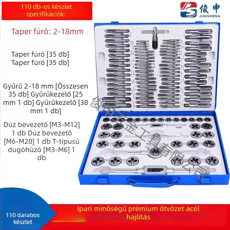 Tap and Die készlet, anyag: bearing steel alloy, tartalmaz taps és dies, tapping pin