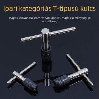 T alakú menetkészlet kézi fúróval, menetfogóval, tokban és kúpos lemezen fogakkal, 6 darab