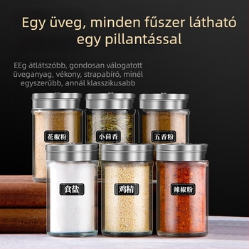 Üveges fűszertartó háztartási konyhához; alkalmas szilárd fűszerekhez; logónyomtatás elérhető; modern minimál dizájn.