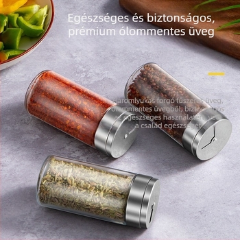 Üveges fűszertartó háztartási konyhához; alkalmas szilárd fűszerekhez; logónyomtatás elérhető; modern minimál dizájn.