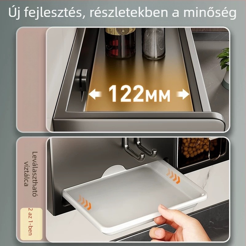 Konyhai falra szerelhető rozsdamentes acél fűszertartó, chopstick és kés tartóval — fúrás nélkül