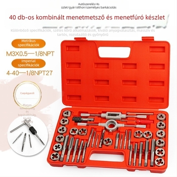 40 darabos metrikus és imperialis menetkészlet, kézi tap és die készlet