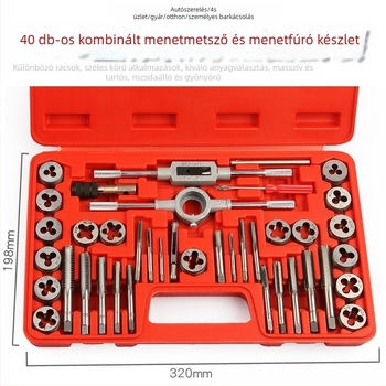 40 darabos metrikus és imperialis menetkészlet, kézi tap és die készlet