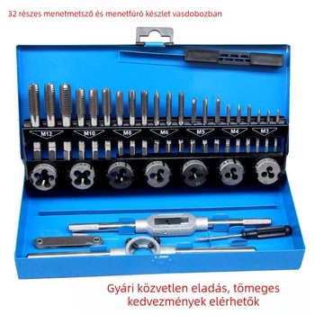 DIN-szabványú 32 darabos menetkészlet fémdobozban