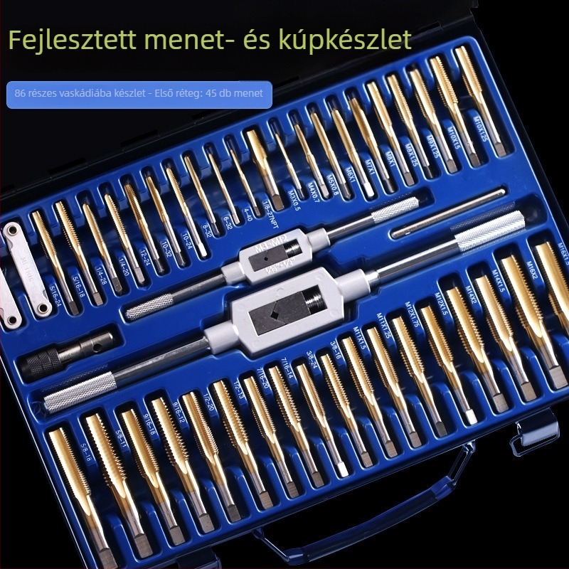 Chi Xi Titánbevonatos menetkészlet, 86 darabos készlet, kézi menetkészítő kulcs