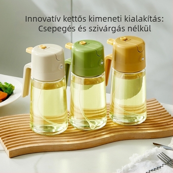 Olaj permetező üveg, kettős használat a töltéshez és permetezéshez, automatikus permetezés, üvegből készült test PP/ABS/szilíkon/rozsdamentes acél alkatrészekkel