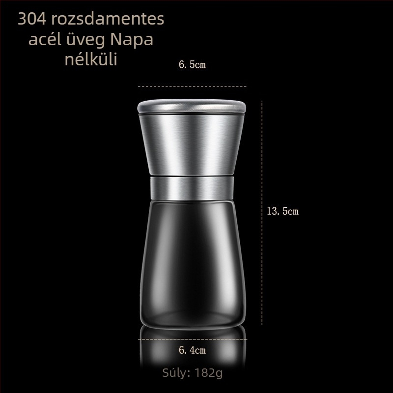 Üvegből készült borsőrlő, minimál stílus, szilárd fűszerekhez