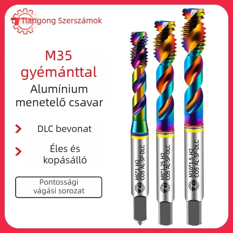 Tiangong alumínium menetfúró, spirálcsap, HSS M35 kobaltot tartalmazó, alumínium bevonat