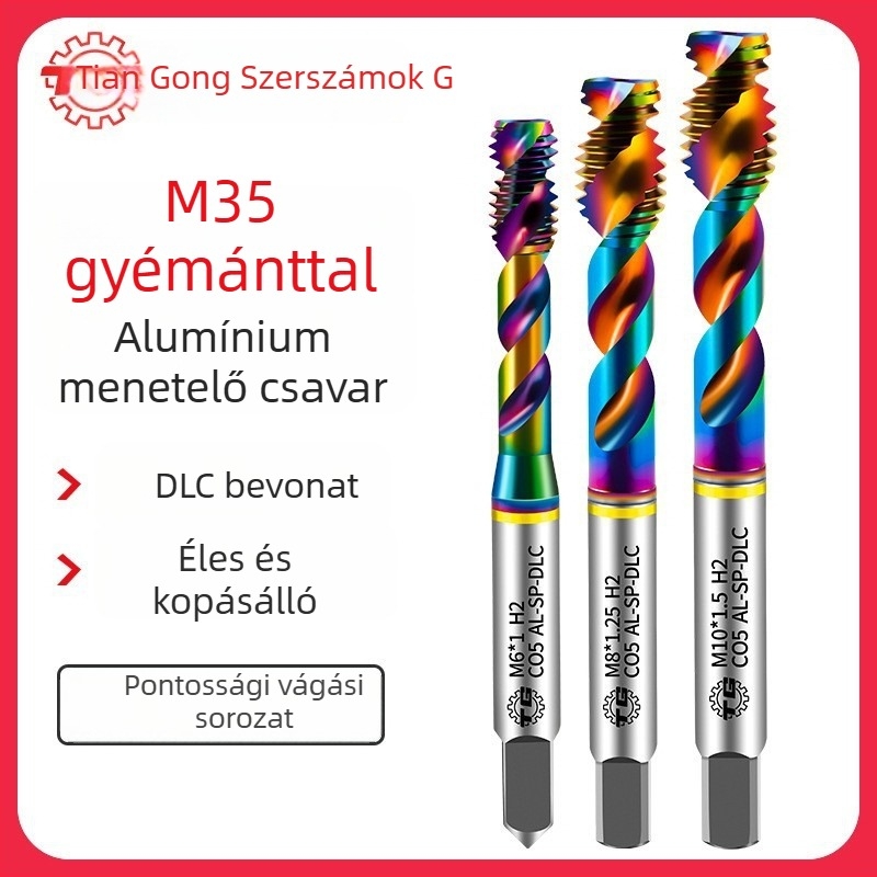 Tiangong alumínium menetfúró, spirálcsap, HSS M35 kobaltot tartalmazó, alumínium bevonat