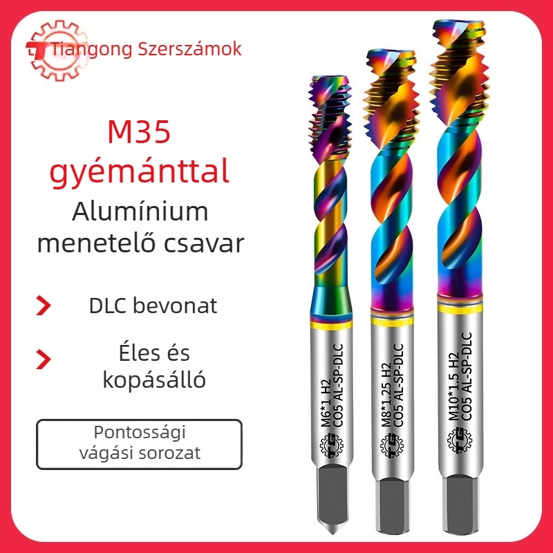 Tiangong alumínium menetfúró, spirálcsap, HSS M35 kobaltot tartalmazó, alumínium bevonat