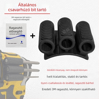 Csavarhúzó bit tartó 3M ragasztóval, 3- vagy 4 lyukú bit rendező, gyors kioldó klipek, szénacél