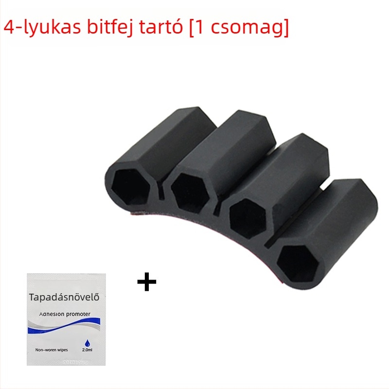 Csavarhúzó bit tartó 3M ragasztóval, 3- vagy 4 lyukú bit rendező, gyors kioldó klipek, szénacél