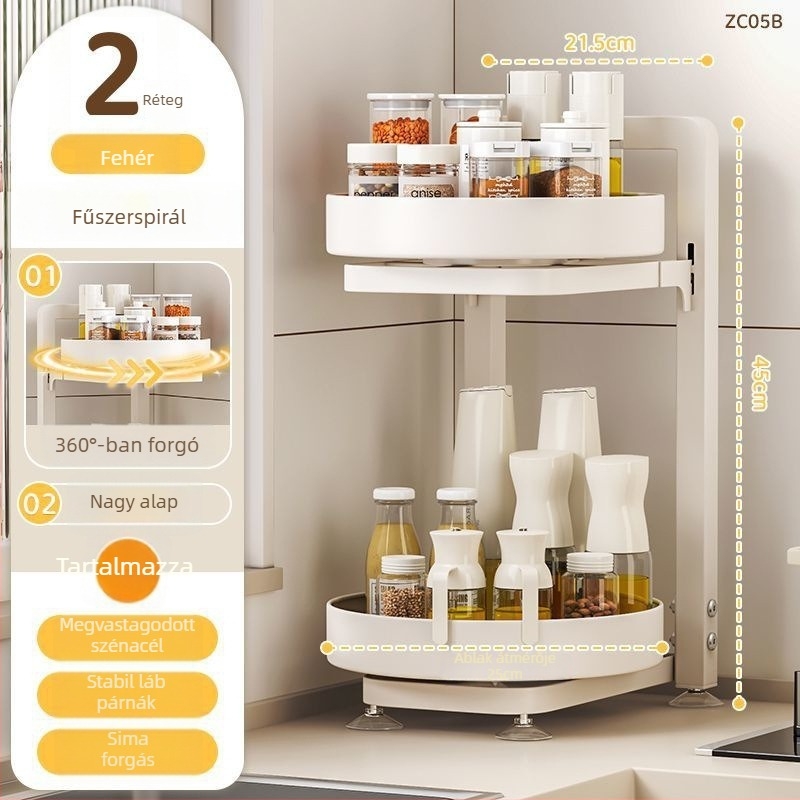 Forgó fűszertartó állvány, szénacélból készült, többfunkciós, mozgatható, telepítés nélkül