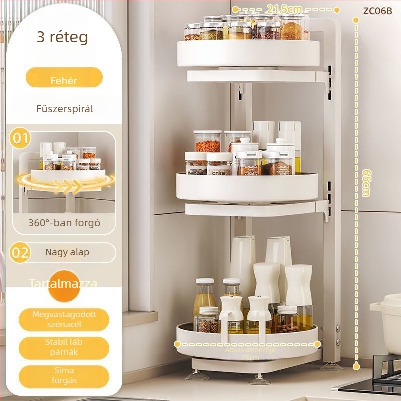 Forgó fűszertartó állvány, szénacélból készült, többfunkciós, mozgatható, telepítés nélkül