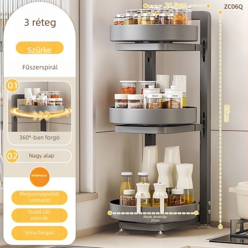 Forgó fűszertartó állvány, szénacélból készült, többfunkciós, mozgatható, telepítés nélkül