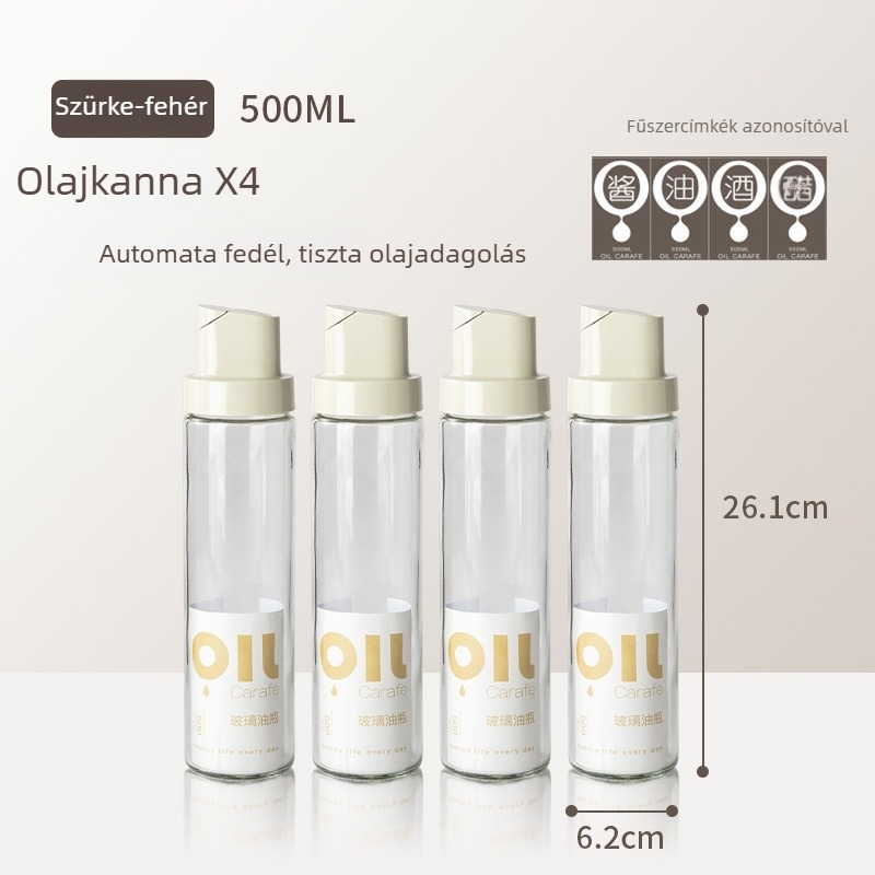 Olajtartó kanna Acceleration márkától, üvegből, nyomtatott logóval, automatikus nyitás és zárás, modern minimalista stílus