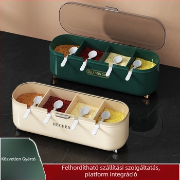 Négyrekeszes műanyag fűszertartó – integrált tárolás sóhoz és fűszerekhez