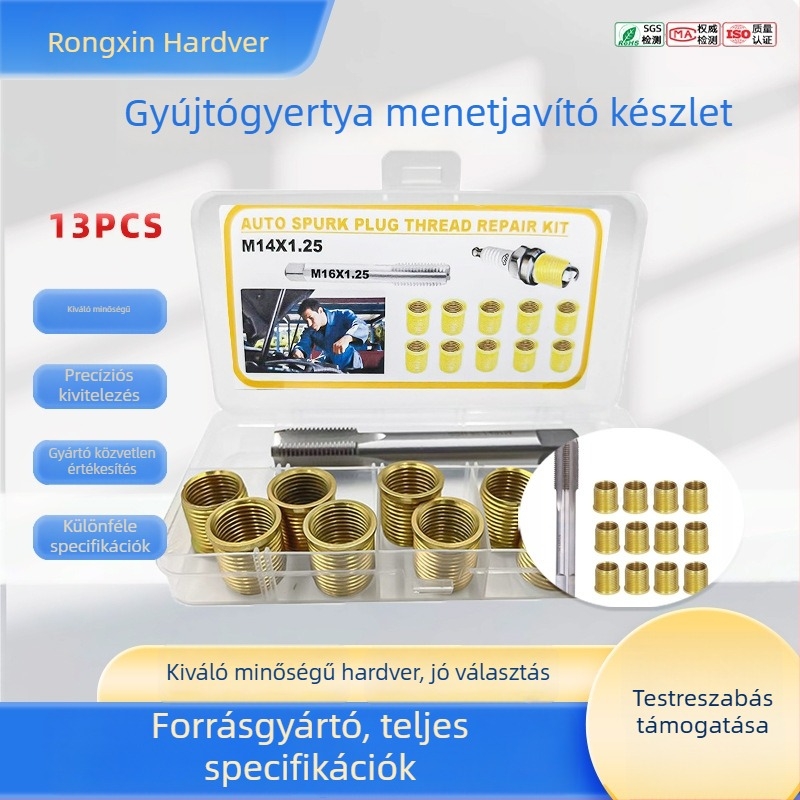13 darabos gyújtógyertya menetjavító készlet, galvanizált bevonattal