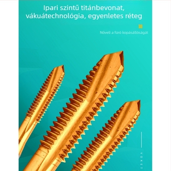 Gépi használatú menetmetsző kobalt bevonatú titán felülettel, rozsdamentes acélból, különleges heg