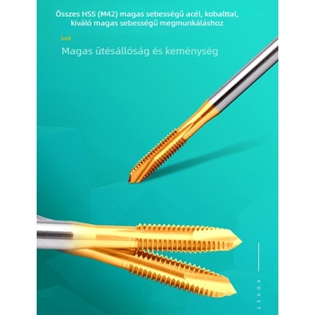 Gépi használatú menetmetsző kobalt bevonatú titán felülettel, rozsdamentes acélból, különleges heg