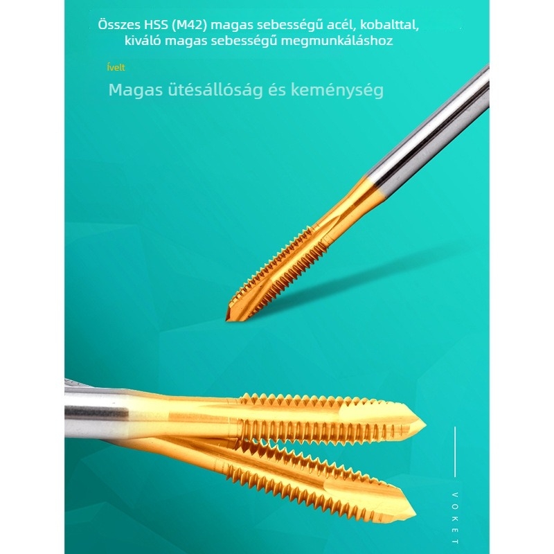 Gépi használatú menetmetsző kobalt bevonatú titán felülettel, rozsdamentes acélból, különleges heg